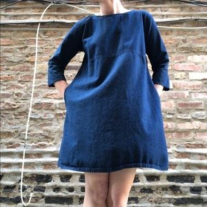 Denim trapeze-style boatneck mini dress
